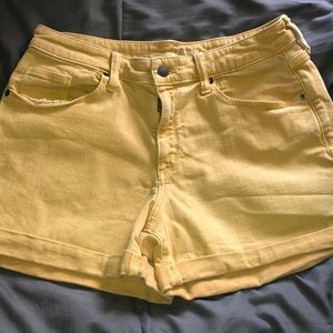 Sunset Yellow distressed denim shorts